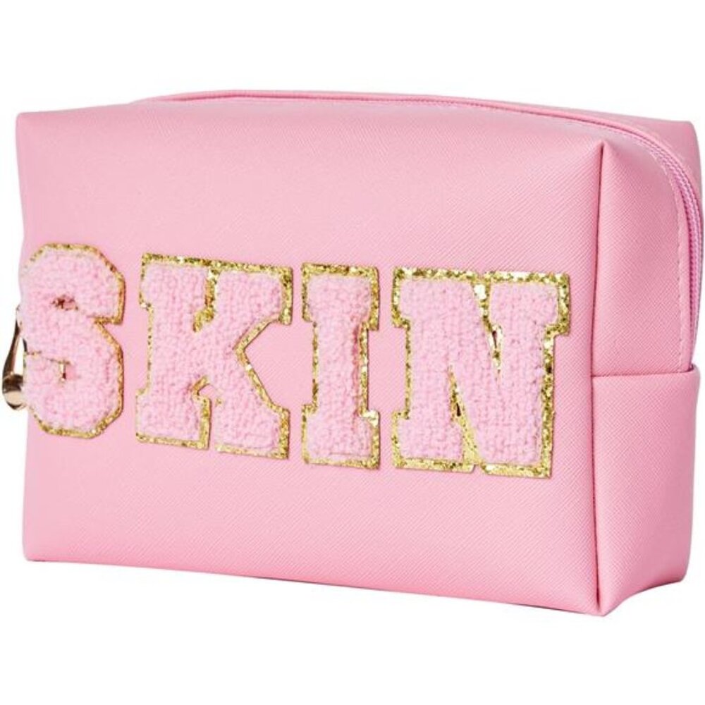 Preppy Patch Skincare Bag Travel Makeup Bag (Pink)